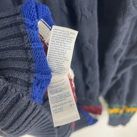 Tommy Hilfiger Sweater Size XXL Mens Navy Y2K V Neck Preppy Varsity Tennis - Picture 9 of 10